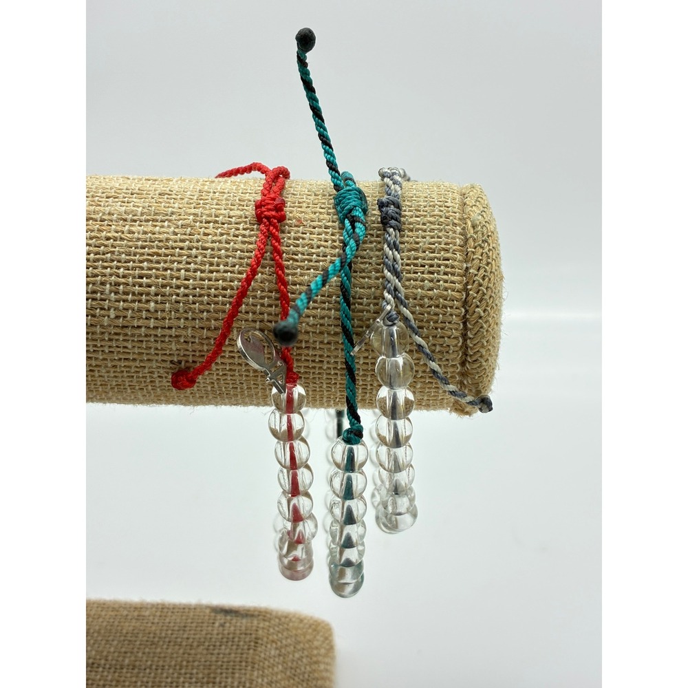 4ocean Beaded Bracelet Lot of 3 Clear Recycled Glass Cord Red Teal Grey - Picture 7 of 7